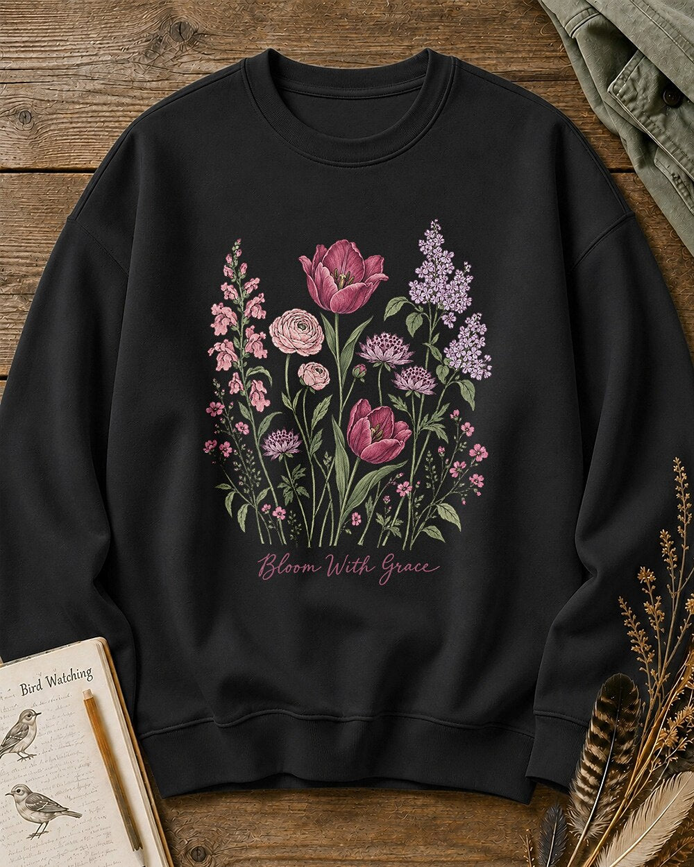 Pink Tulip Ranunculus Lilac Wildflower Garden Sweatshirt