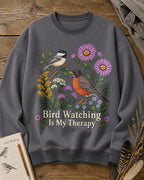 American Robin Chickadee Bird Watching Therapy Wildflower Sweatshirt