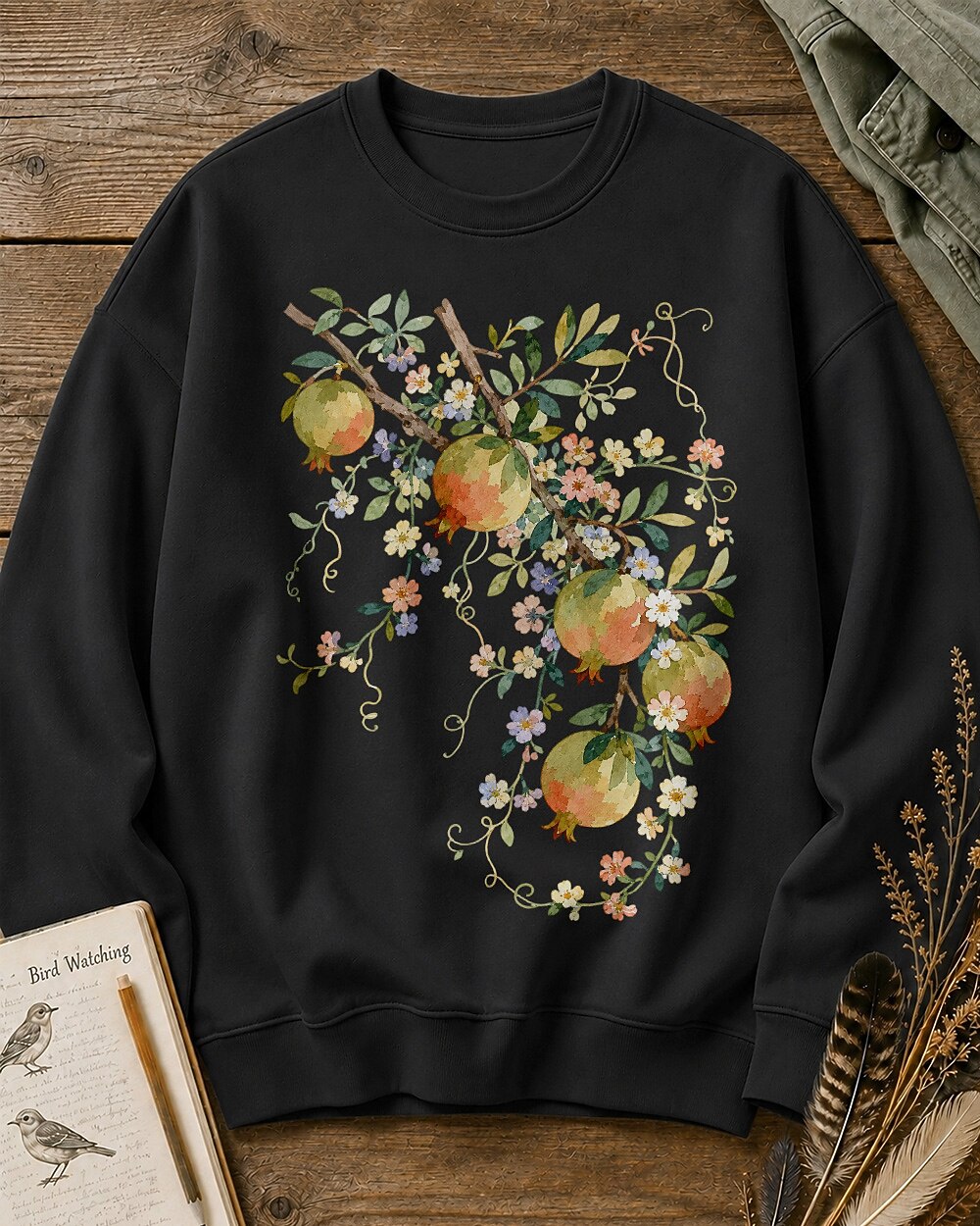 Pomegranate Floral Vintage Botanical Harvest Garden Sweatshirt
