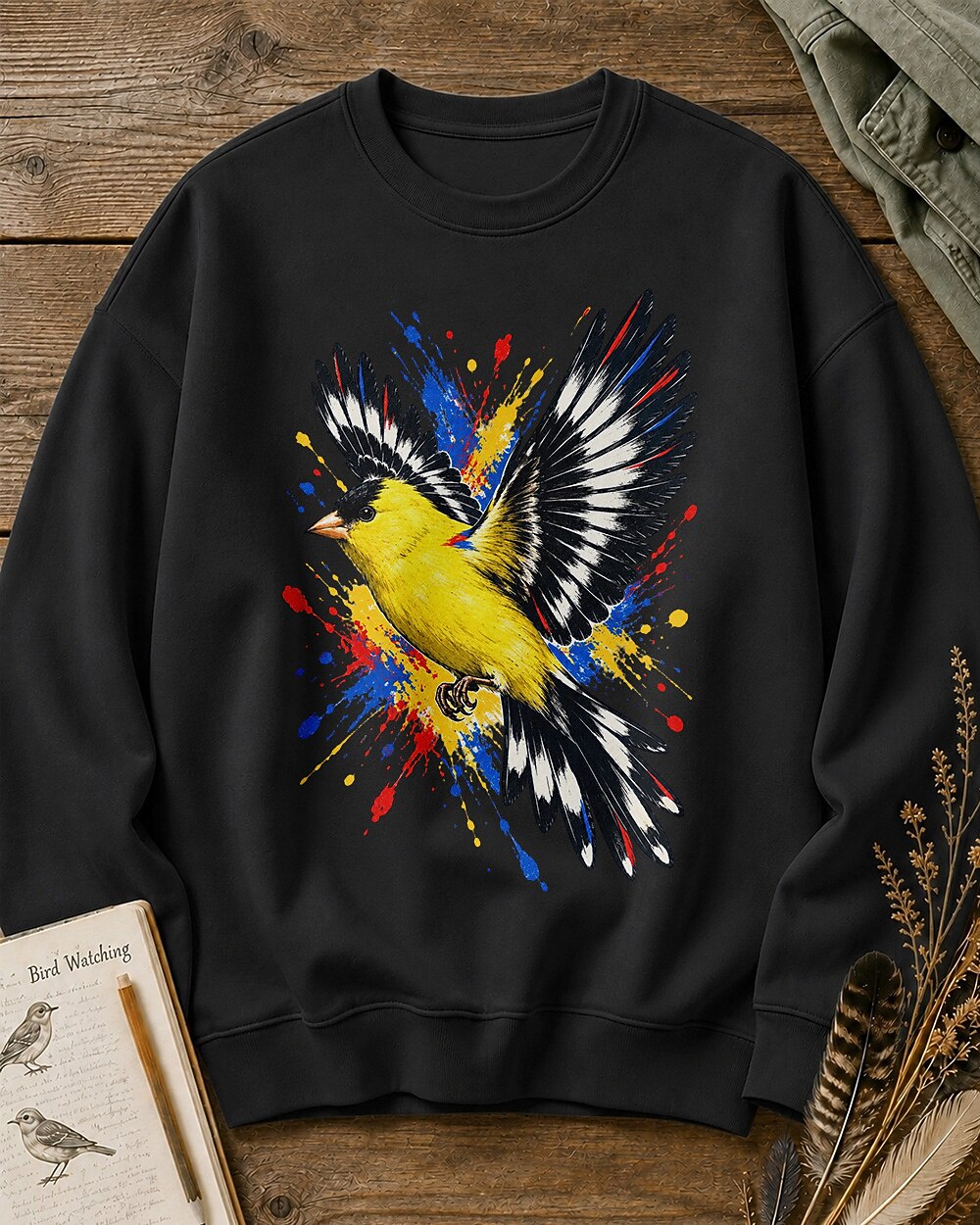 American Goldfinch Colorful Wings Art Backyard Bird Watching Sweatshirt
