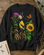 American Goldfinch Sunflower Thistle Wildflower Bird Watching Sweatshirt