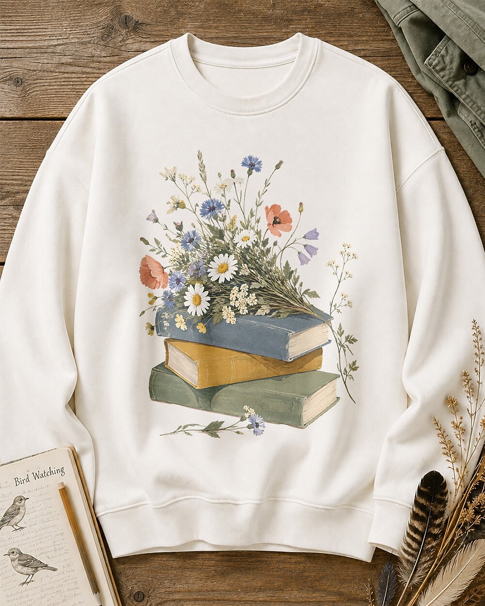 Wildflower Books Vintage Botanical Garden Reader Sweatshirt