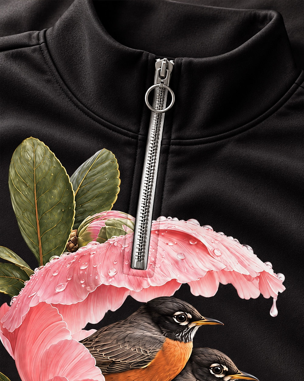 American Robin Peony Floral UPF50+ Spandex Quarter-Zip Stretch Sweatshirt