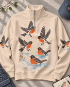 American Robin Bird Bath UPF50+ Spandex Quarter-Zip Stretch Sweatshirt