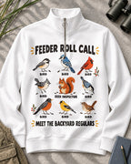 Backyard Birds Squirrel Feeder Roll Call UPF50+ Spandex Quarter-Zip Stretch Sweatshirt