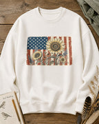 American Flag Sunflower Coneflower Country Garden Sweatshirt
