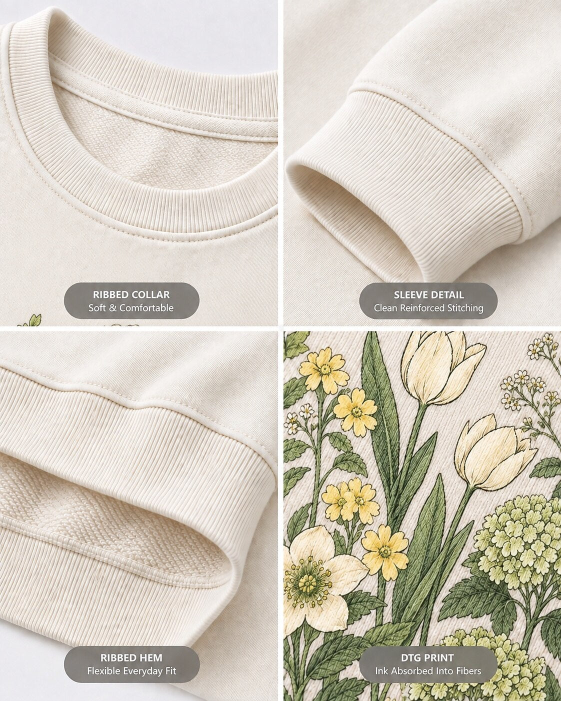 Tulip Hydrangea Wildflower Bouguet Botanical Garden Sweatshirt