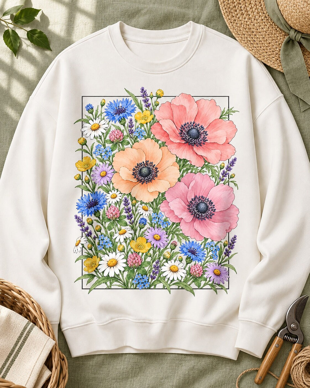 Poppy Wildflower Garden Floral Graphic Sweatshirt