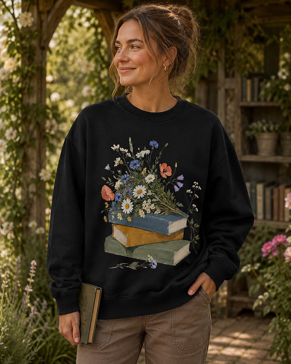 Wildflower Books Vintage Botanical Garden Reader Sweatshirt