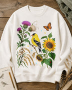 American Goldfinch Sunflower Thistle Wildflower Bird Watching Sweatshirt