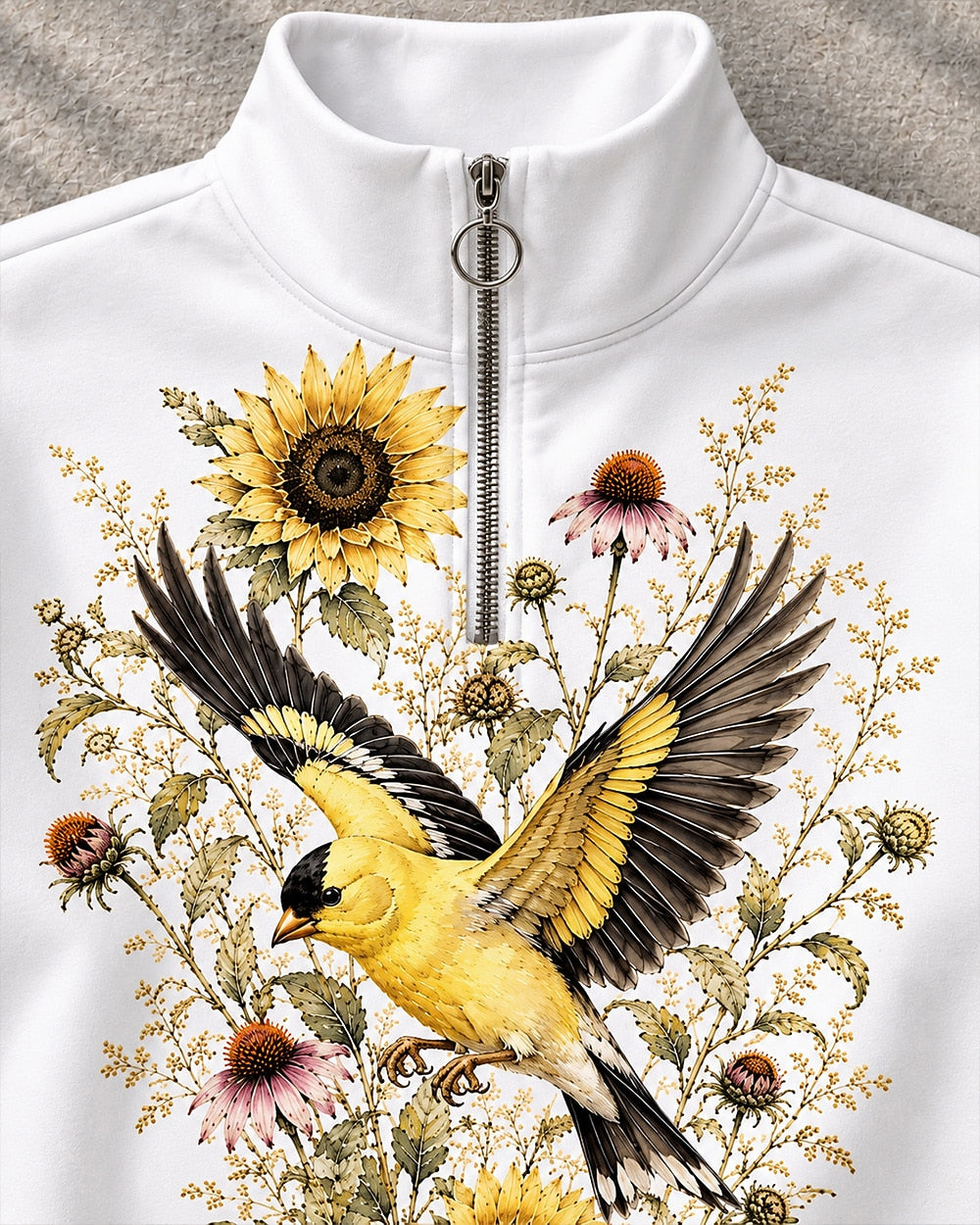 American Goldfinch Sunflower Wildflower UPF50+ Spandex Quarter-Zip Stretch Sweatshirt