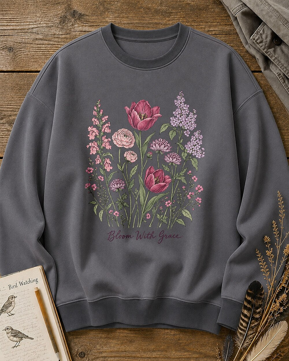 Pink Tulip Ranunculus Lilac Wildflower Garden Sweatshirt
