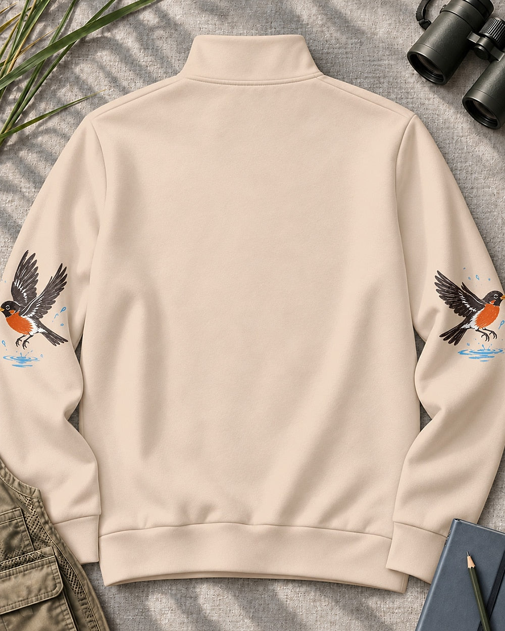 American Robin Bird Bath UPF50+ Spandex Quarter-Zip Stretch Sweatshirt
