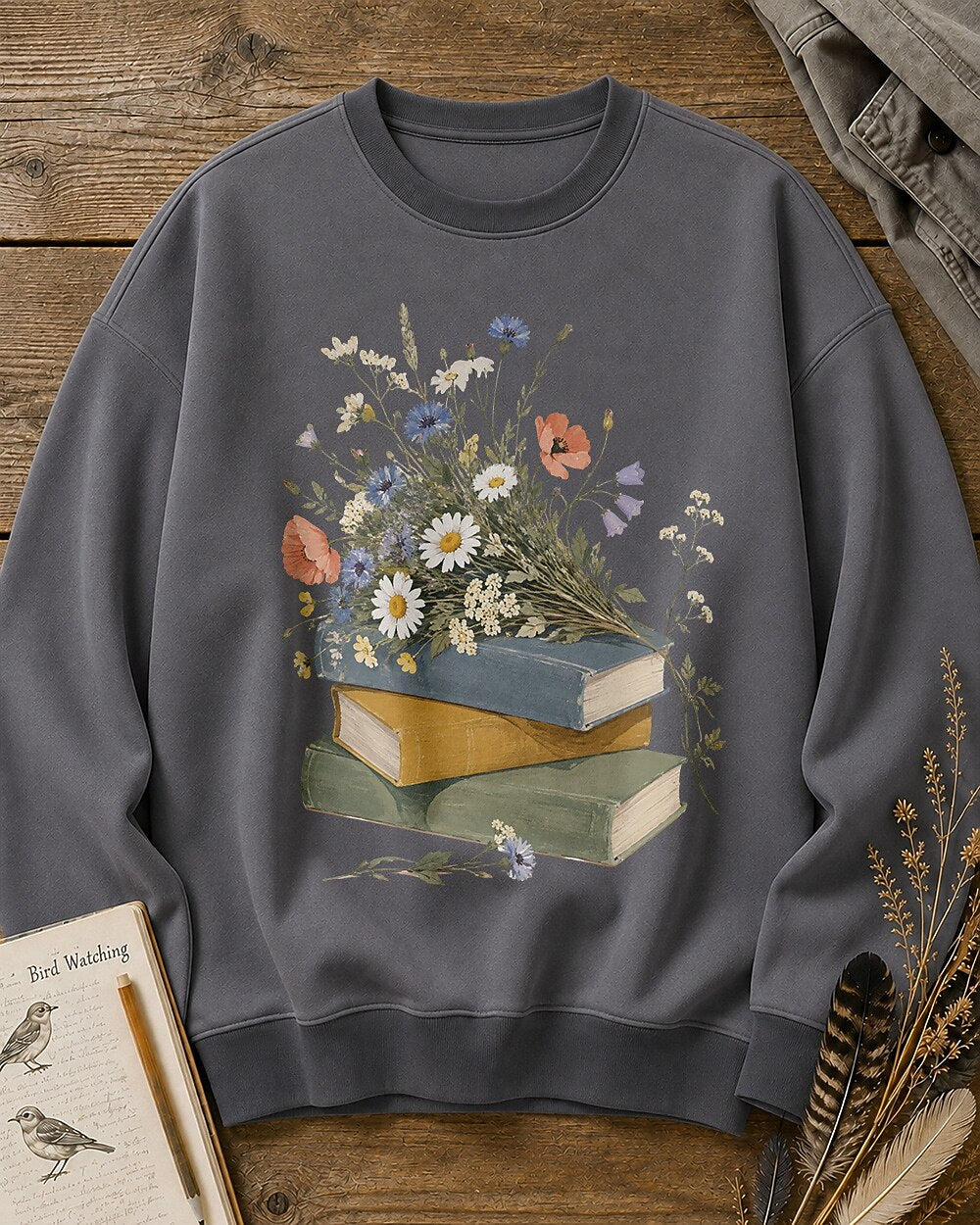 Wildflower Books Vintage Botanical Garden Reader Sweatshirt