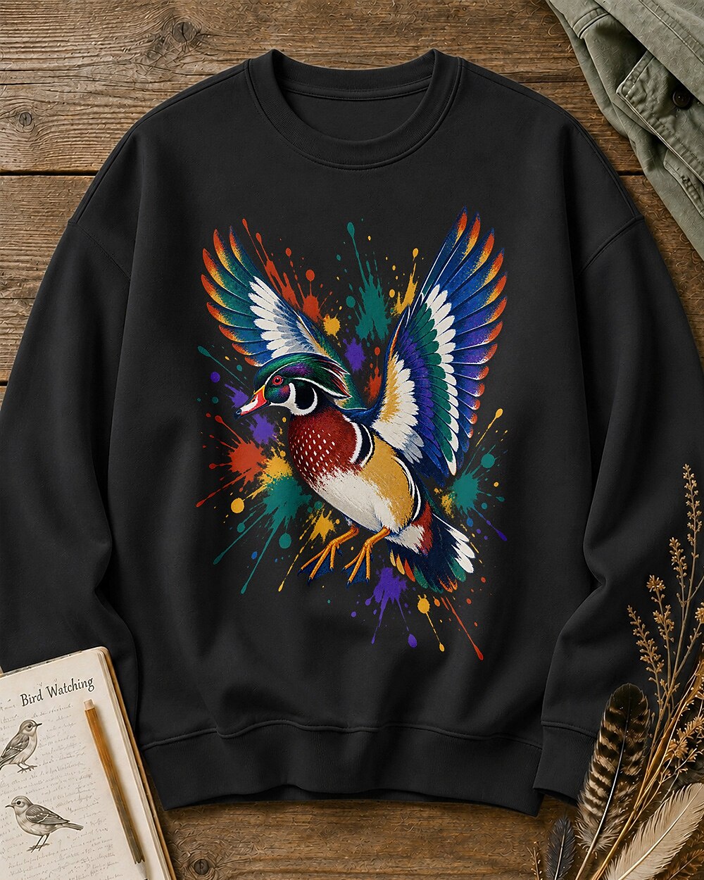 Wood Duck Colorful Wings Art Backyard Bird Watching Sweatshirt