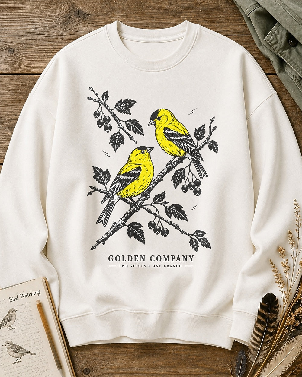 American Goldfinch Pair Berry Branch Backyard Bird Watching Sweatshirt