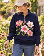 Cherry Blossom Garden Quarter-Zip Stretch Sweatshirt Spandex UPF50+