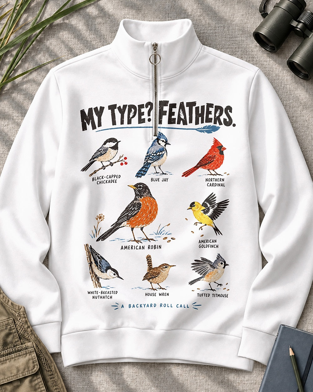 Backyard Birds My Type Feathers UPF50+ Spandex Quarter-Zip Stretch Sweatshirt
