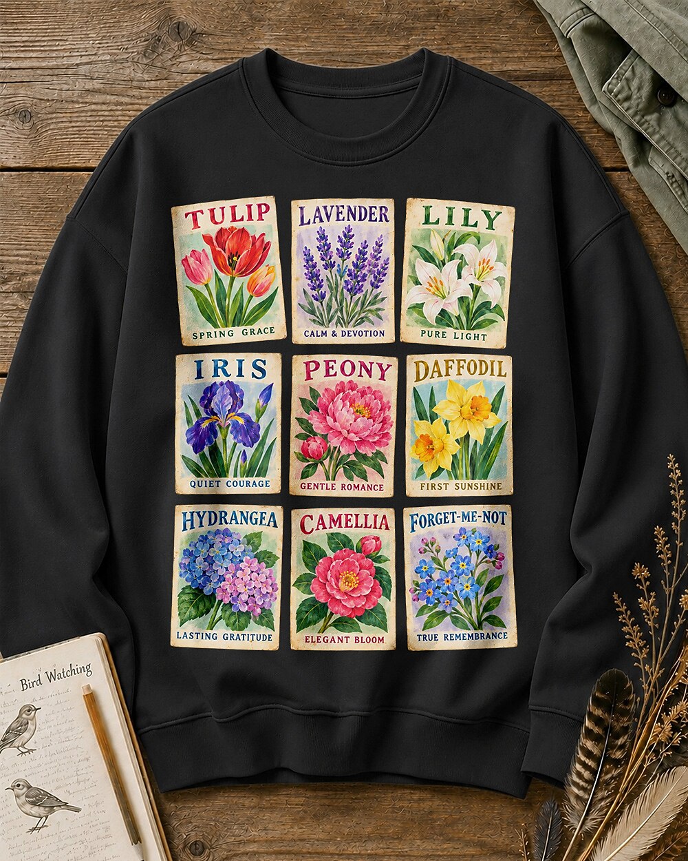 Flower Cards Garden Botanical Graphic Sweatshirt