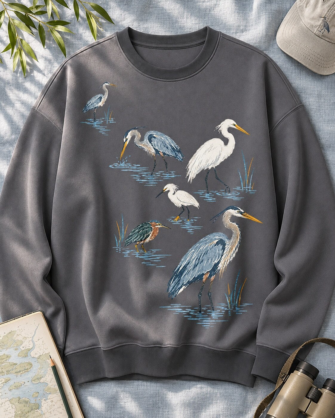 Wetland Herons Water Birds Birdwatching Graphic Sweatshirt