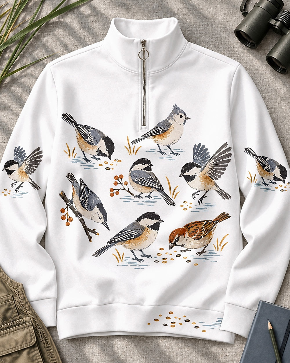 Chickadee Titmouse Backyard Birds UPF50+ Spandex Quarter-Zip Stretch Sweatshirt