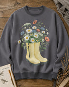 Wildflower Bouquet Rain Boots Cottage Garden Sweatshirt