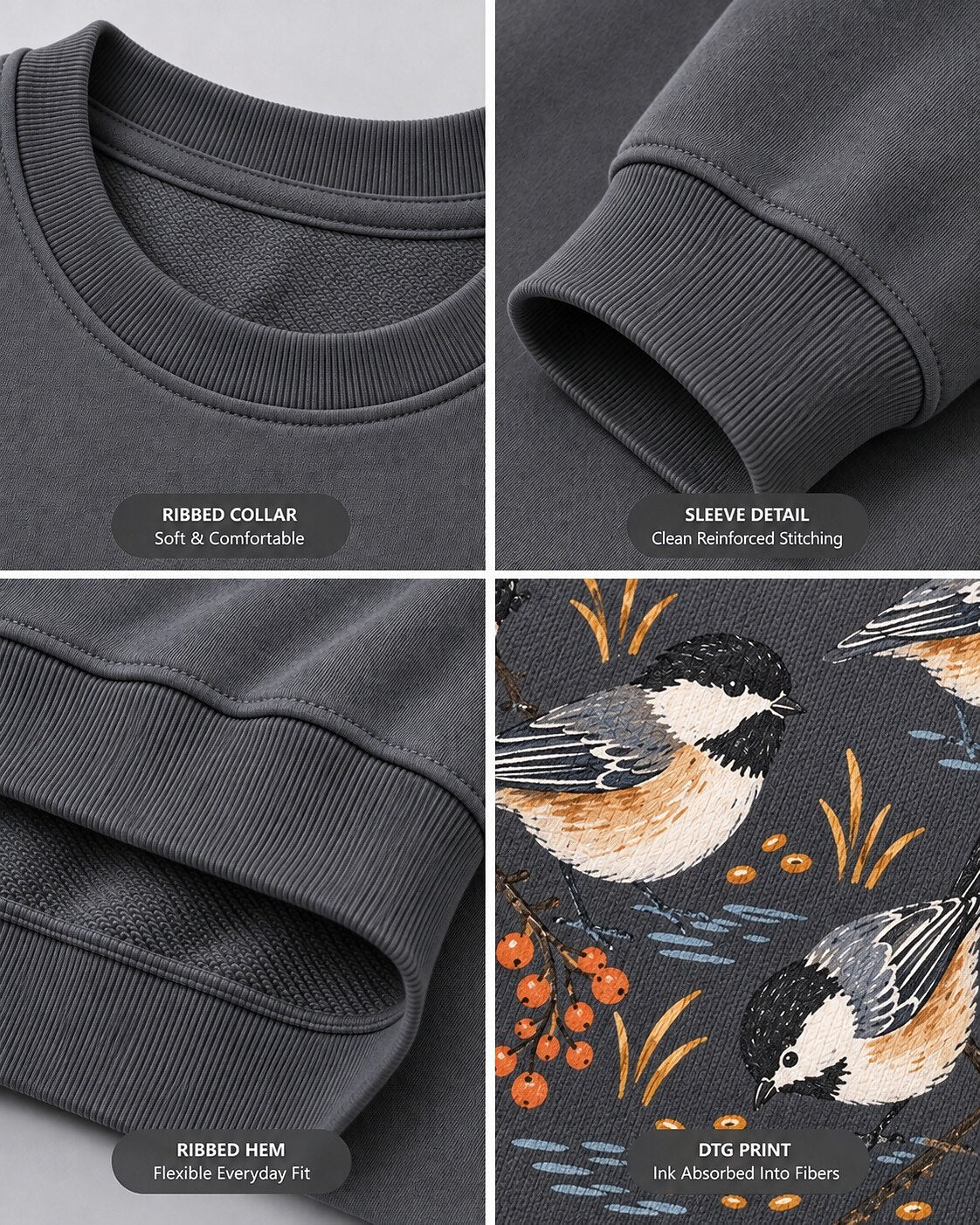 Woodland Chickadees Backyard Birds Graphic Sweatshirt