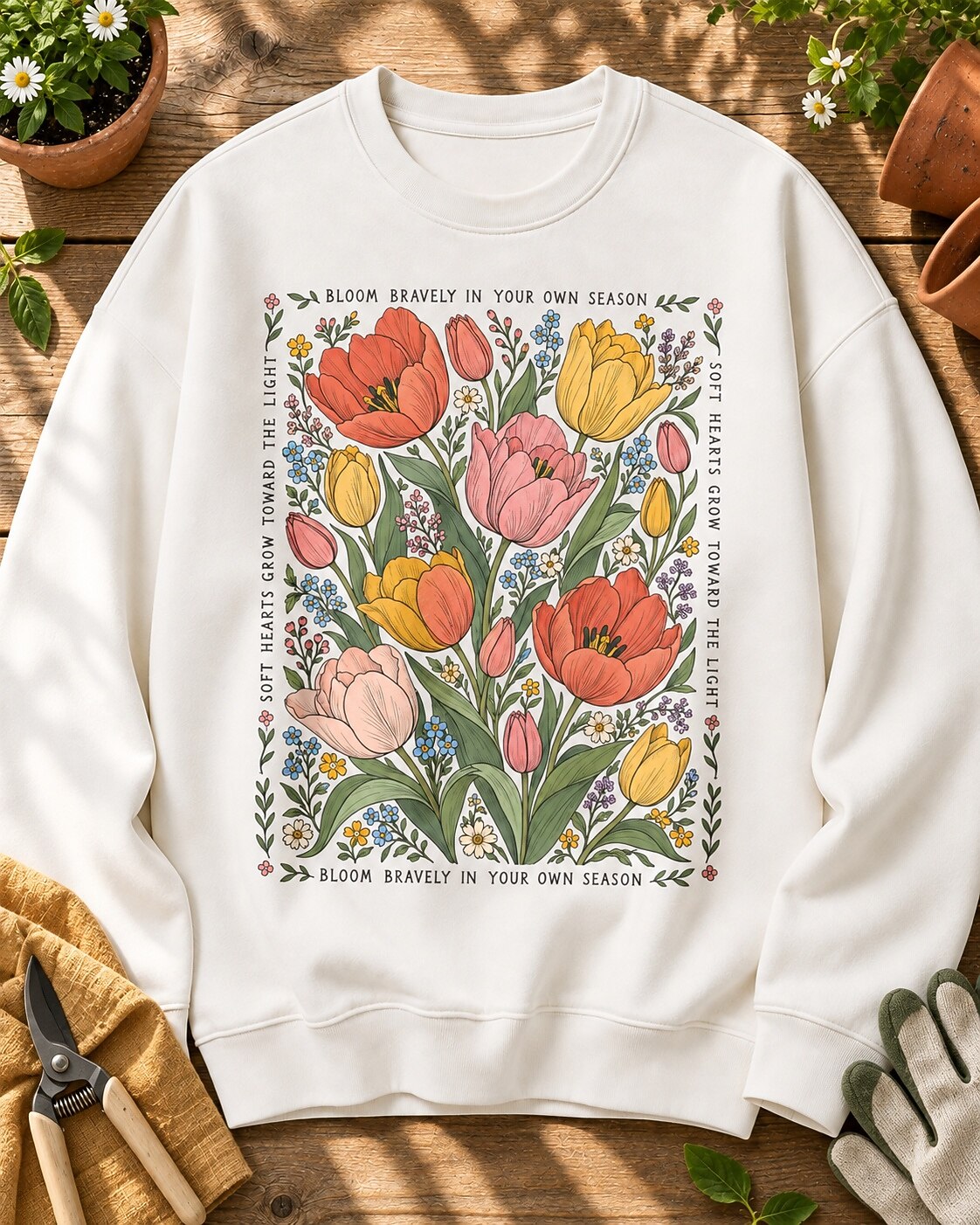 Colorful Tulip Wildflower Bloom Bravely Garden Sweatshirt