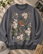 American Robin Apple Blossom Vintage Bird Watching Sweatshirt