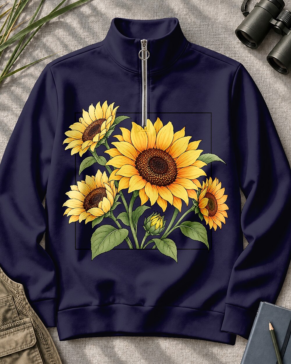 Sunflower Bouquet Garden Quarter-Zip Stretch Sweatshirt Spandex UPF50+