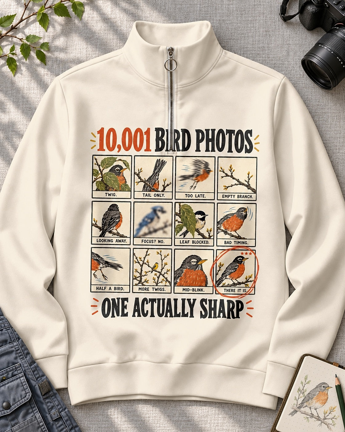 Funny Bird Photography Robin UPF50+ Spandex Quarter-Zip Stretch Sweatshirt