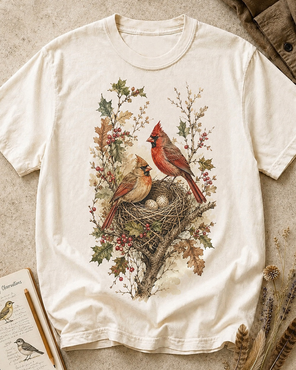 100% Cotton Northern Cardinal Bird Watching T-Shirt for birdwatching enthusiasts – product image 1