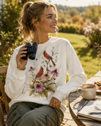 Northern Cardinal Coneflower Bird Watching Crewneck Sweatshirt for birdwatching and garden lovers – product image 2
