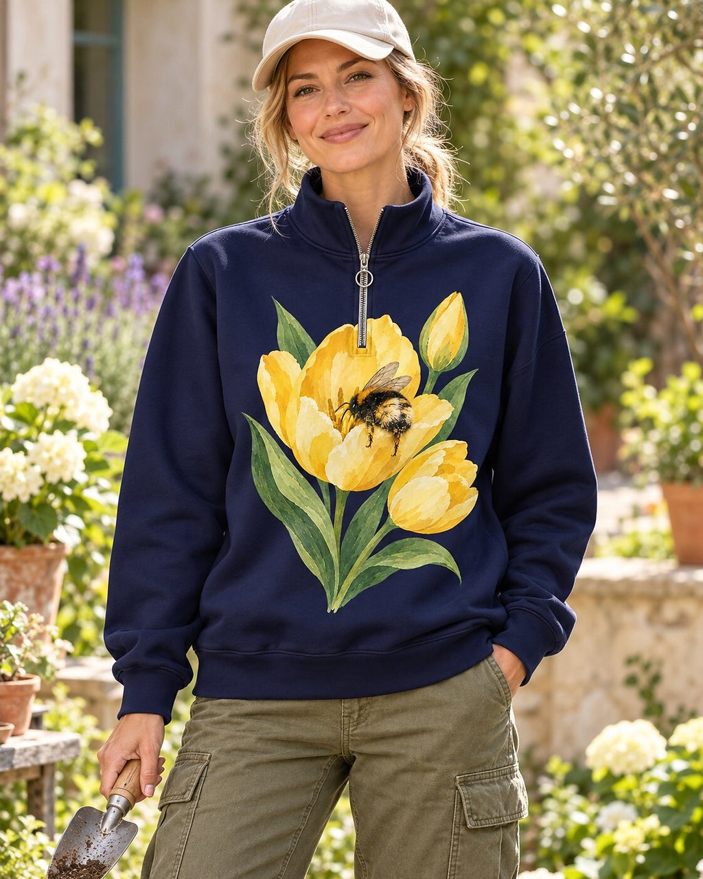 Tulip Bee Garden Quarter-Zip Stretch Sweatshirt Spandex UPF50+