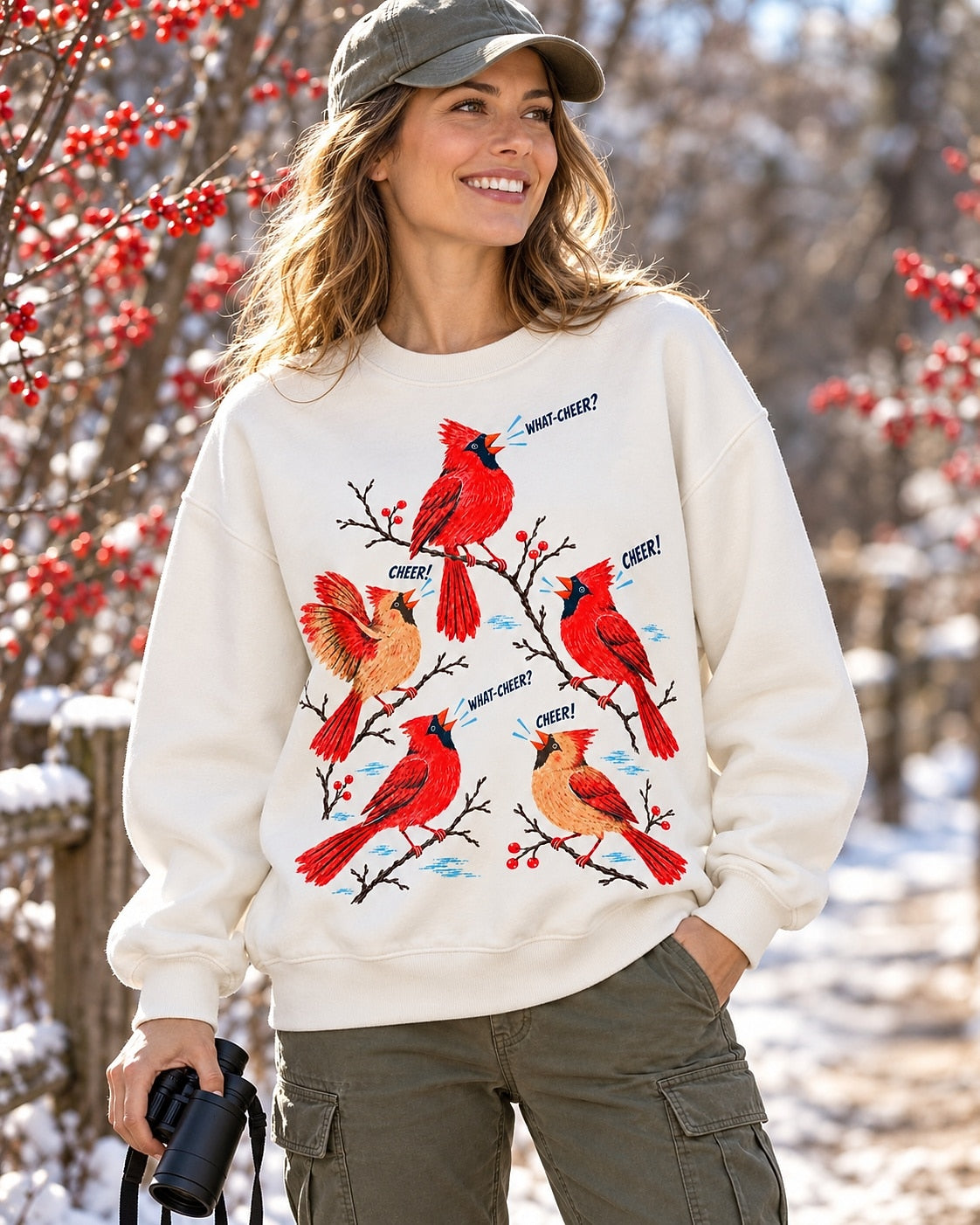 Cardinal What Cheer Winter Bird Graphic Sweatshirt