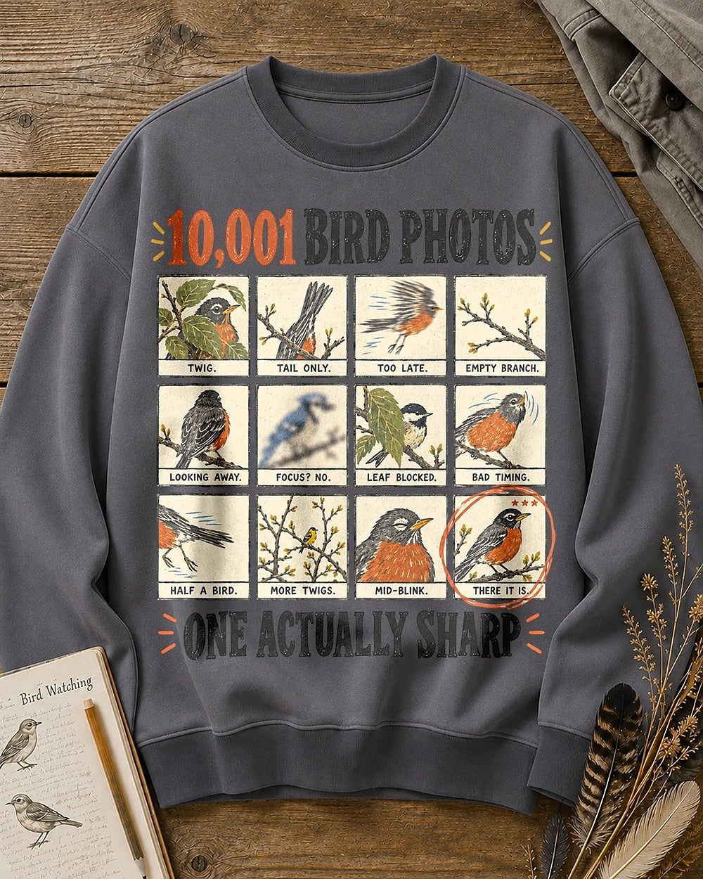 Funny Bird Photography Robin Graphic Crewneck Sweatshirt