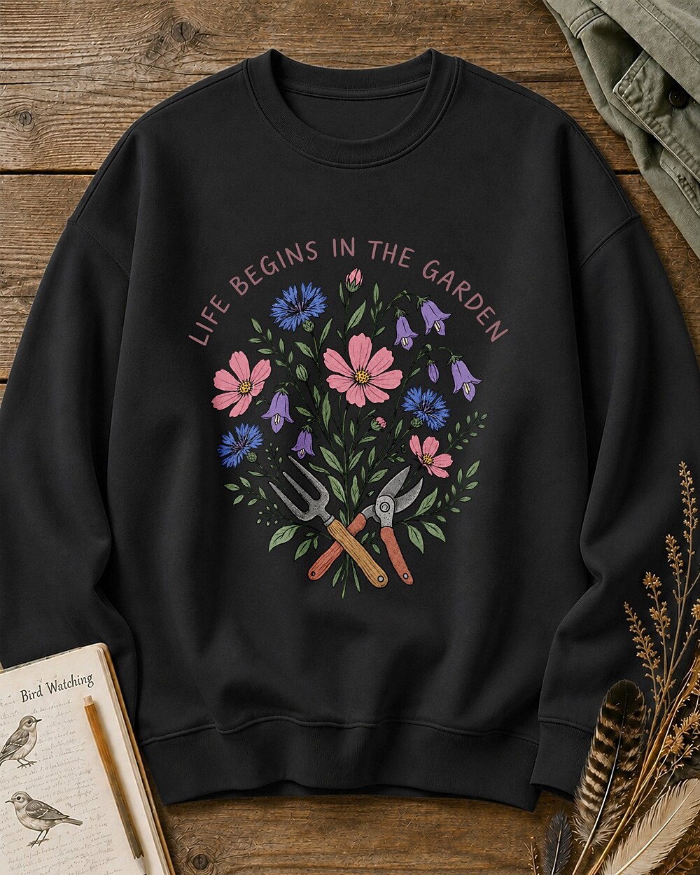 Cornflower Cosmos Wildflower Cottage Garden Tools Sweatshirt