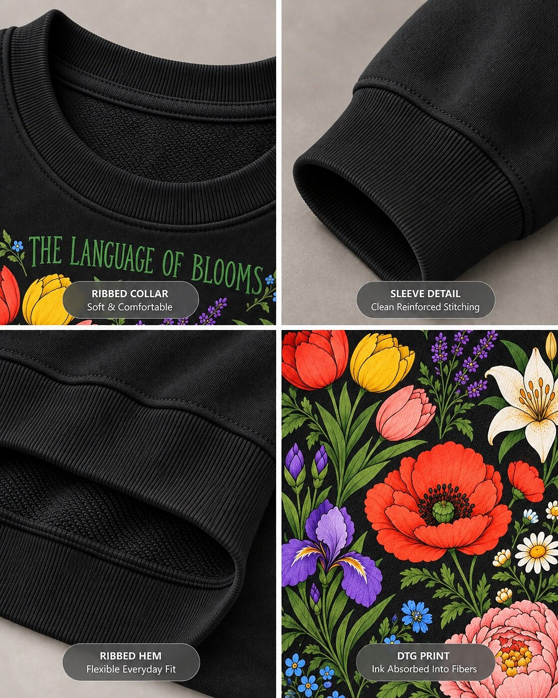 Poppy Daisy Frame Floral Garden Graphic Sweatshirt