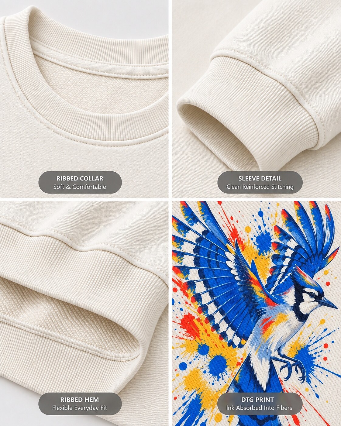 Blue Jay Colorful Wings Art Bird Watching Sweatshirt