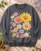 Daisy Garden Frame Floral Botanical Graphic Sweatshirt