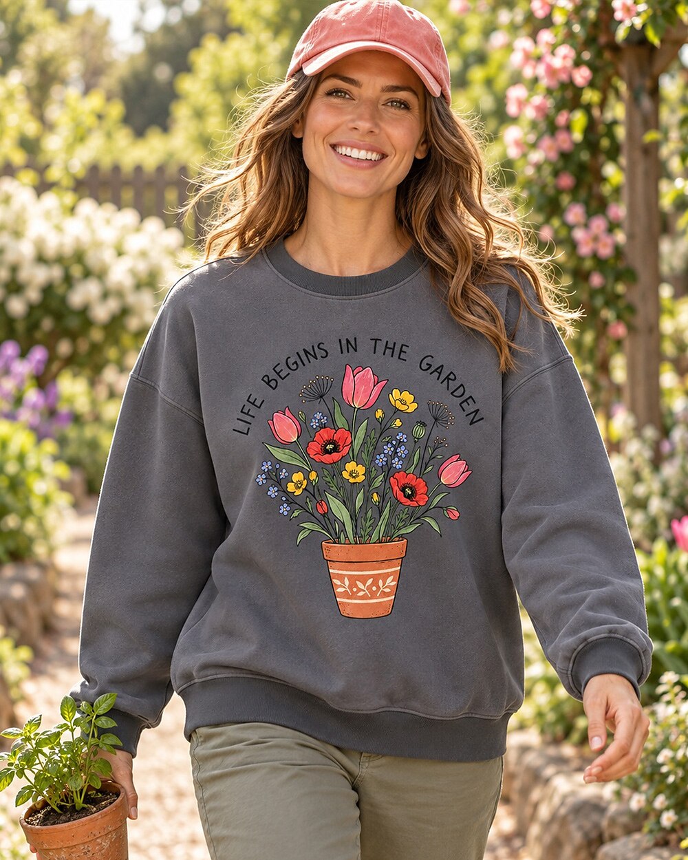Tulip Poppy Colorful Wildflower Pot Garden Sweatshirt