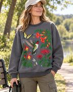 Ruby Throated Hummingbird Wildflower Garden Bird Watching Sweatshirt