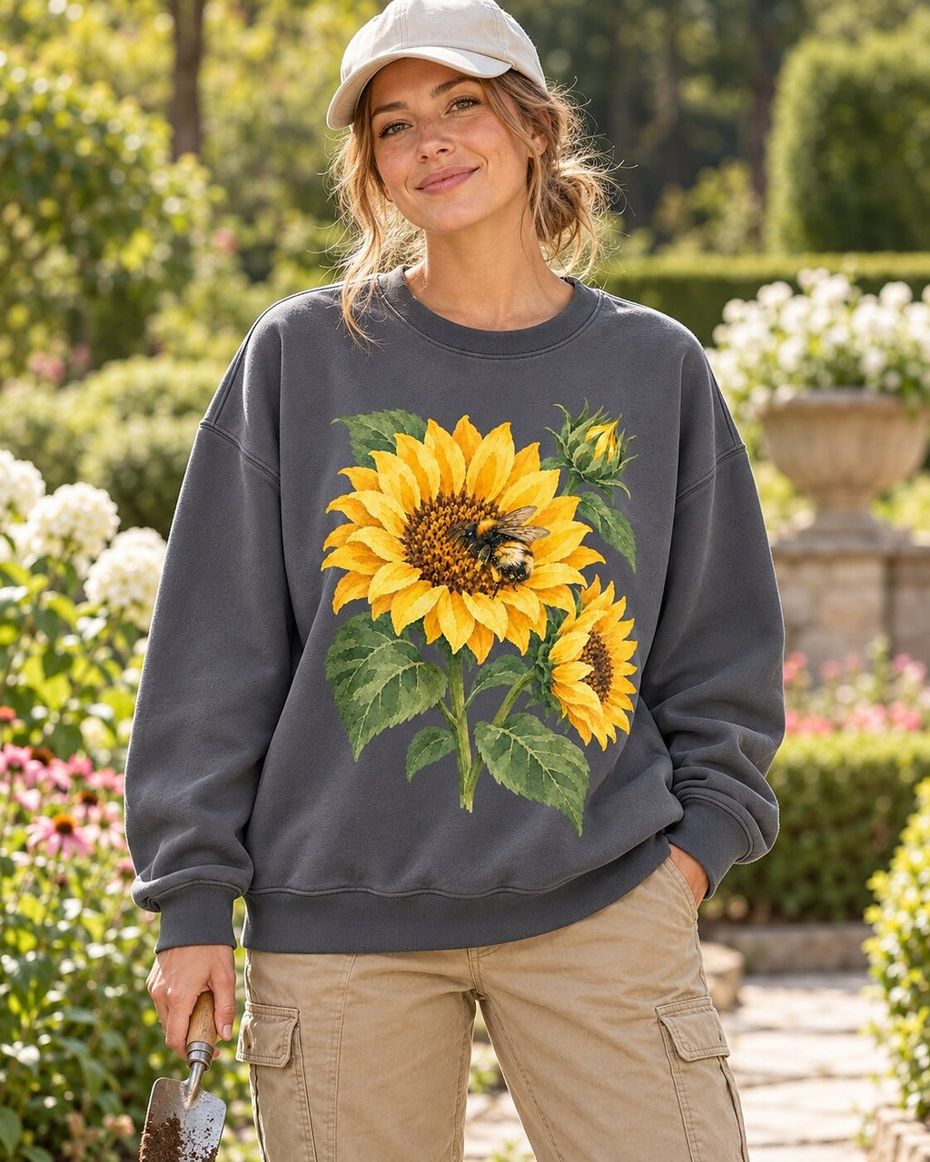 Sunflower Garden Frame Floral Botanical Graphic Sweatshirt