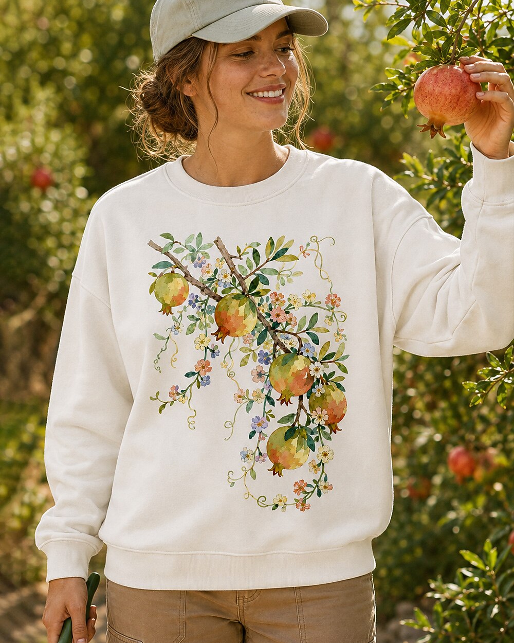 Pomegranate Floral Vintage Botanical Harvest Garden Sweatshirt