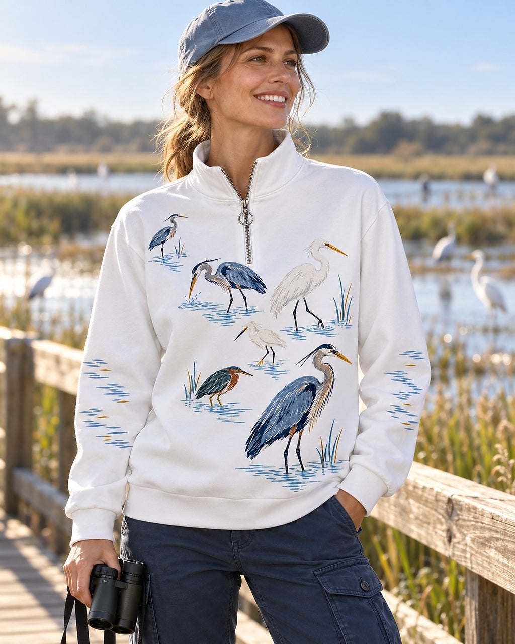 Heron Egret Kingfisher Water Birds UPF50+ Spandex Quarter-Zip Stretch Sweatshirt