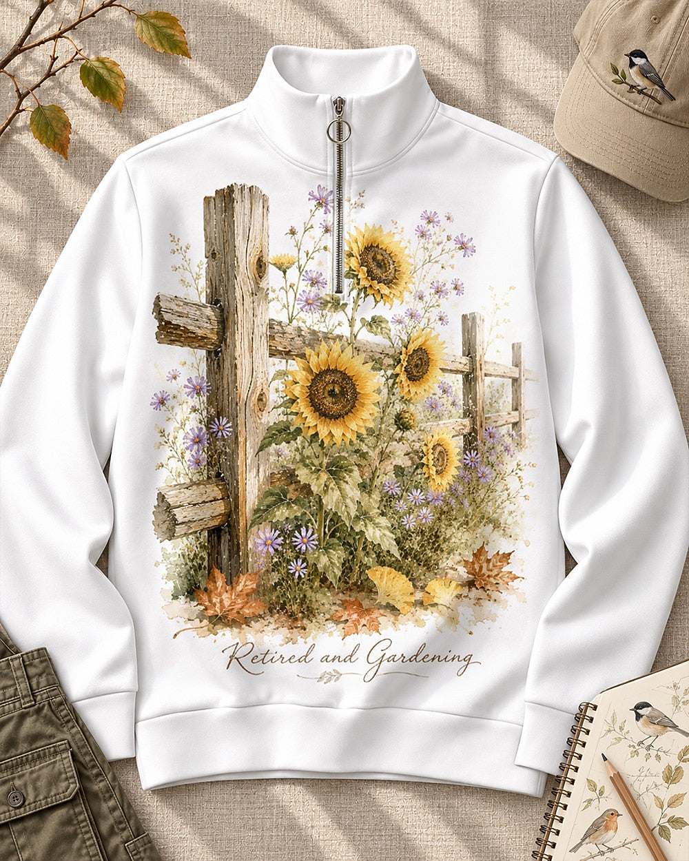 Retired and Gardening Sunflower Fence UPF50+ Spandex Quarter-Zip Stretch Sweatshirt