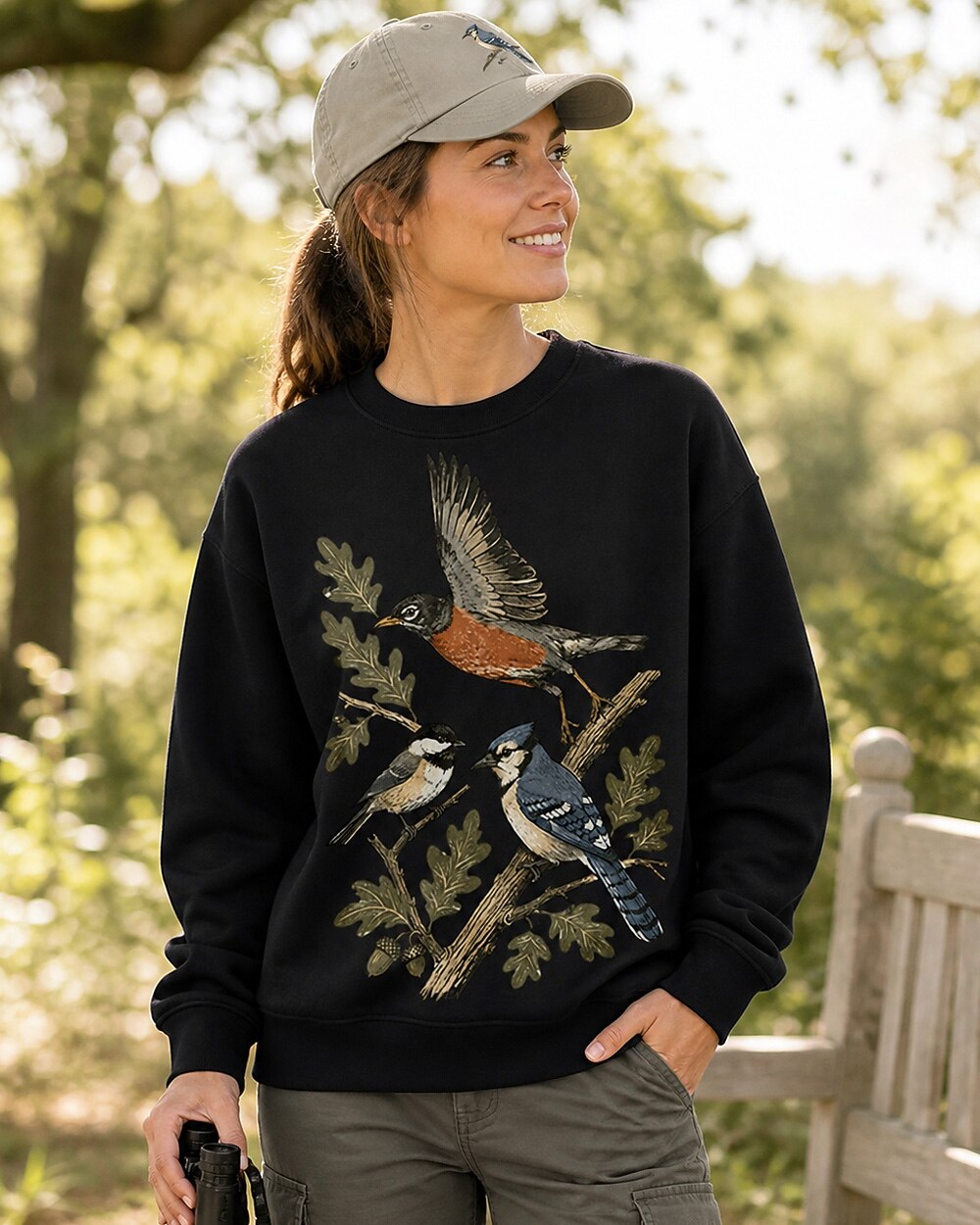 American Robin Chickadee Blue Jay Woodland Birdwatching Sweatshirt