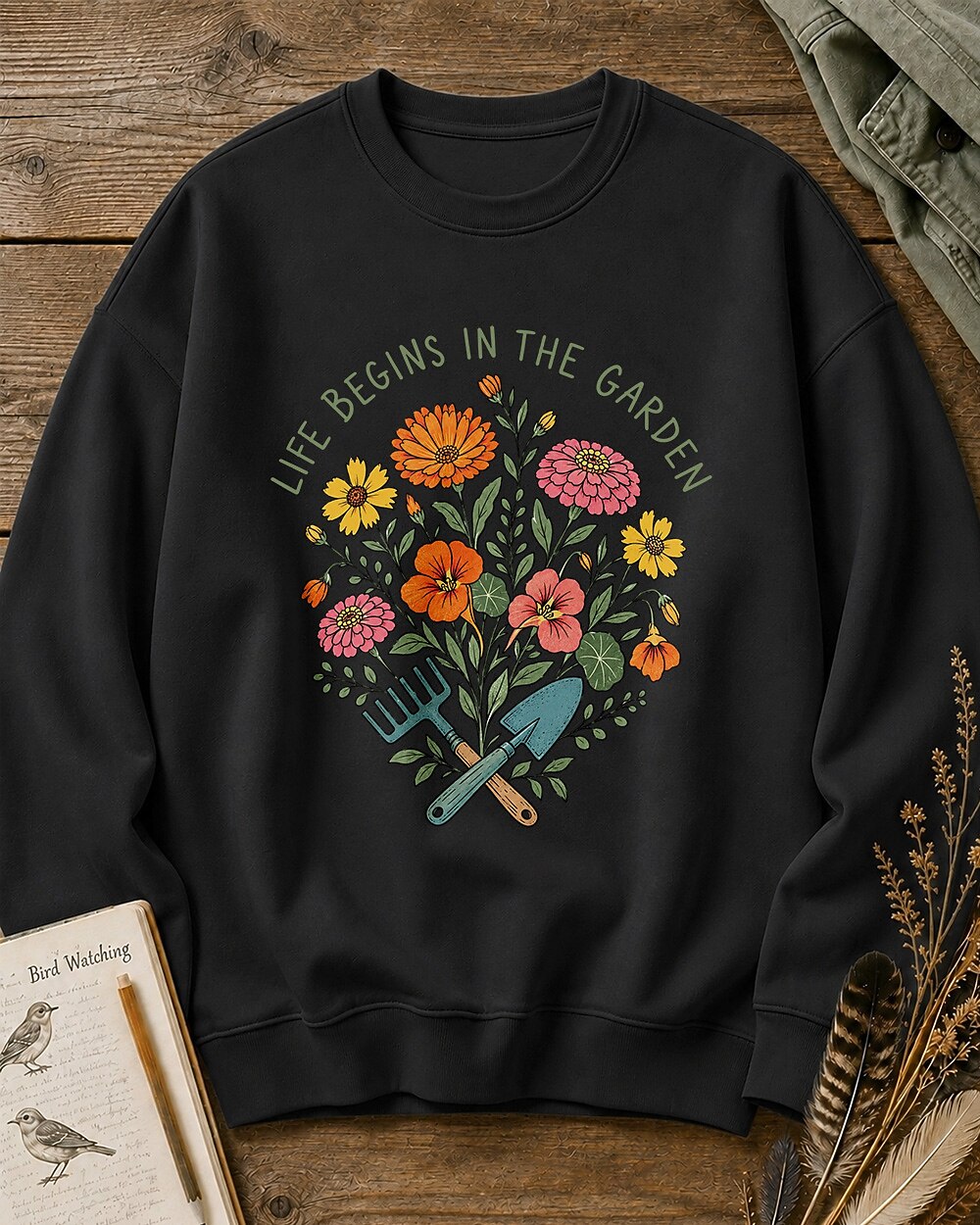 Colorful Zinnia Nasturtium Garden Tools Wildflower Sweatshirt