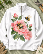 Peony Bees Floral Quarter-Zip Stretch Sweatshirt Spandex UPF50+
