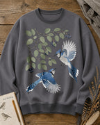 Blue Jay Pair Blueberry Branch Backyard Bird Watching Sweatshirt